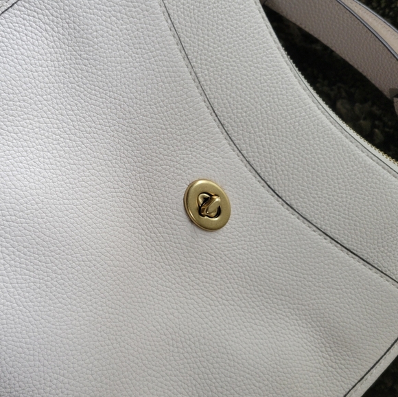 Pebbled Leather Bone Coach Crossbody Bag - Picture 2 of 5